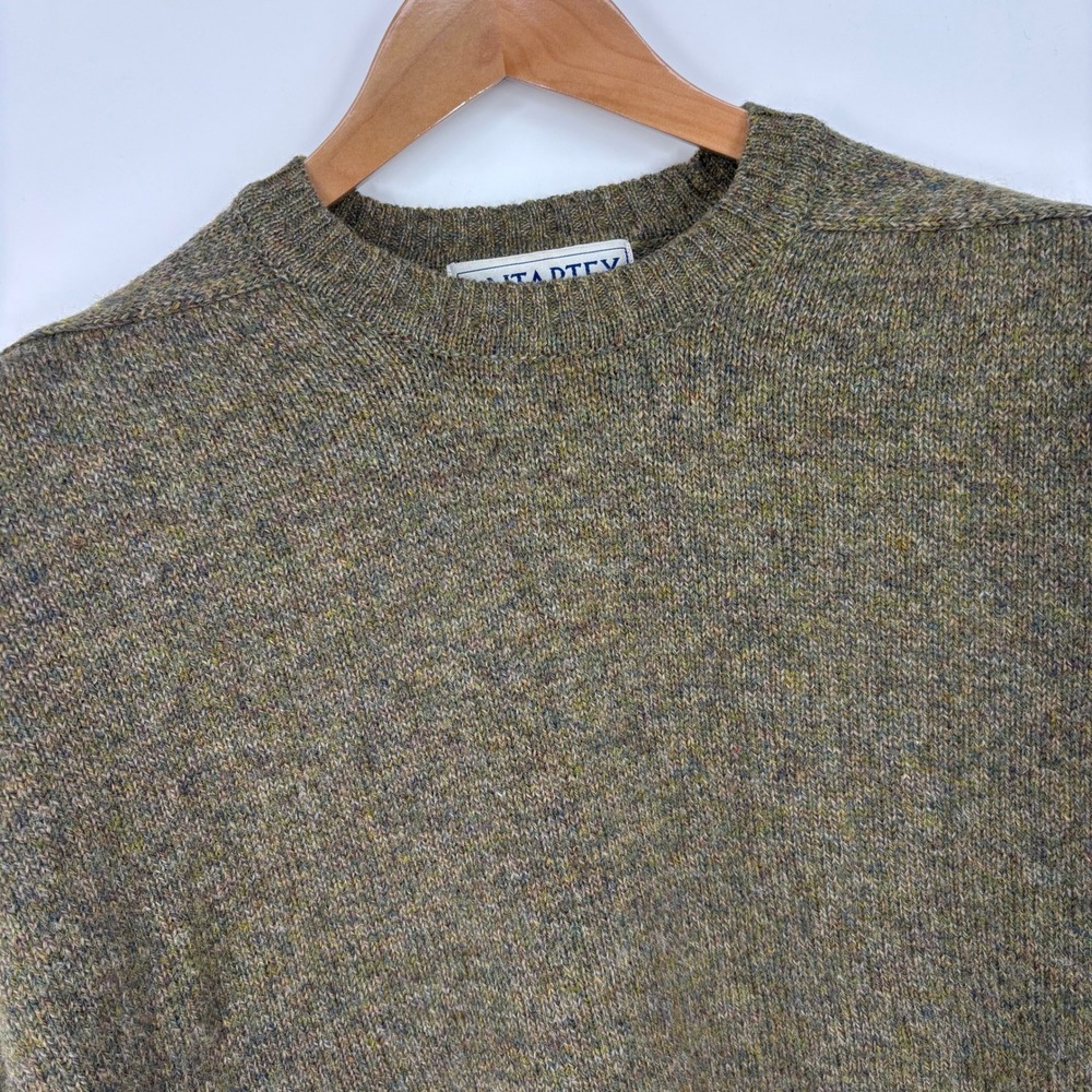 Vintage Antartex Pure New Wool Crewneck Sweater Mens XL Green Brown Marled Knit